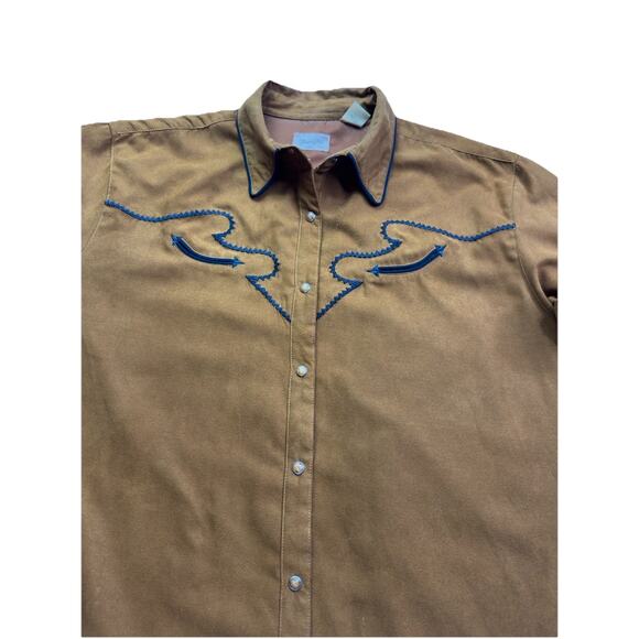 Vintage Wrangler Western Snap Shirt. Size XL Faux Suede Rust - Picture 7 of 15